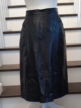 ^ Vintage Ocean West Black Leather Pencil Skirt - 31" waist